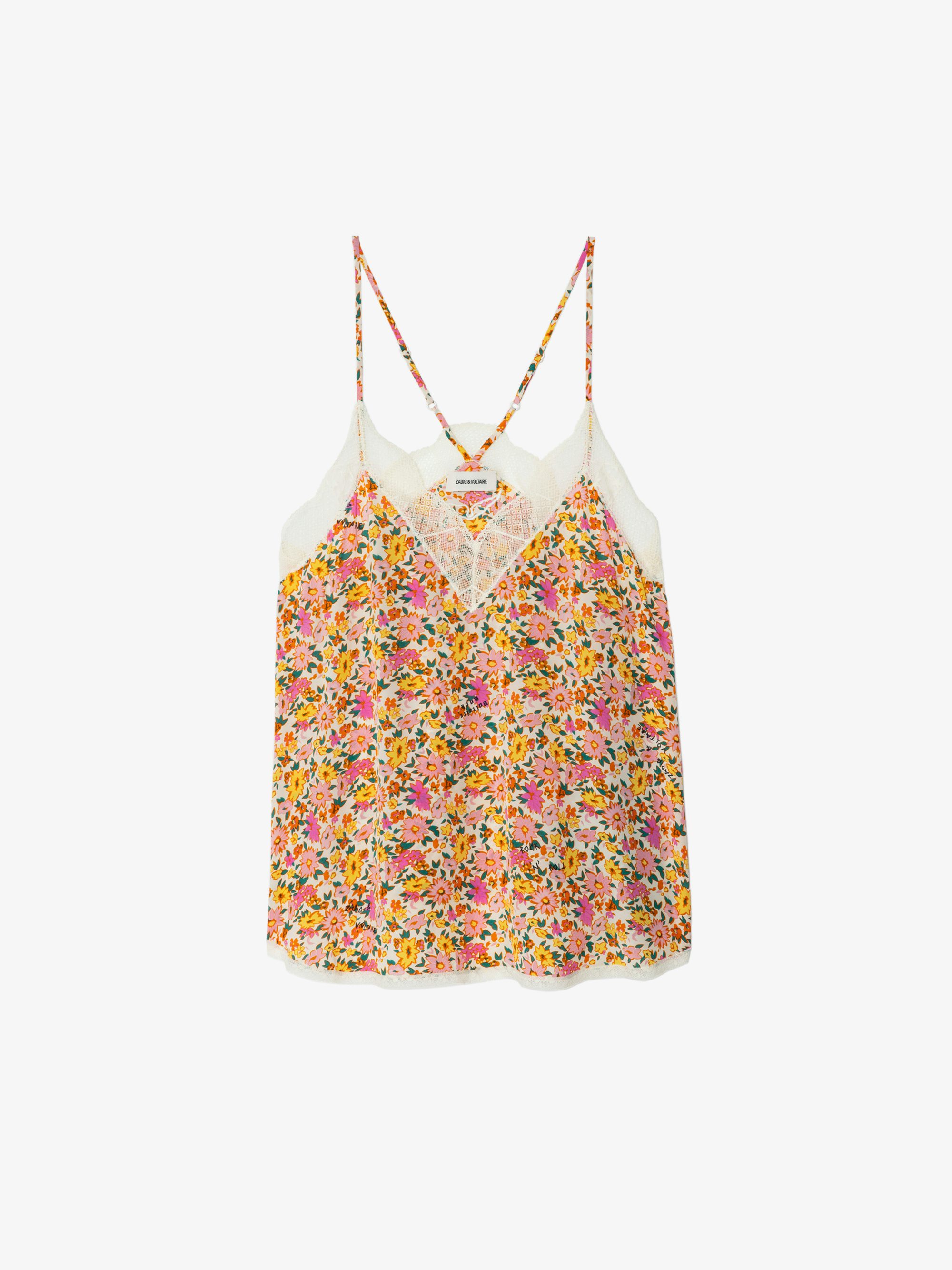 Christy Floral Camisole - Camisole in summer land printed viscose crepe, adjustable straps, French lace and embroidered wings at the back.
